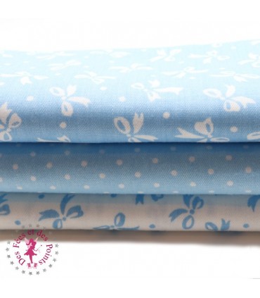 Coupons "Noeuds et Pois Bleus" - Coton - 40 x 50 cm - 3 pièces