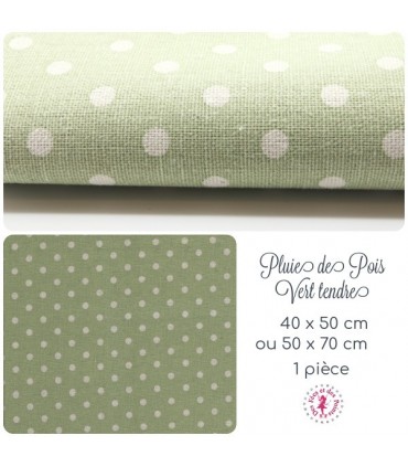 Coupon coton/lin "Pluie de pois" -  Vert tendre & Nature - 45 x 50 cm ou 50 x 70 cm - 1 pièce