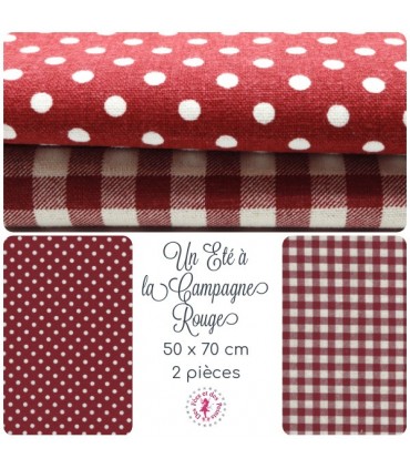 Coupons "Un Eté à la Campagne" - Coton/Lin - Rouge - 70 x 50 cm - 2 pièces