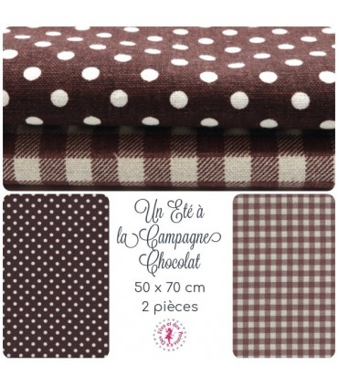 Coupons "Un Eté à la Campagne" - Coton/Lin - Chocolat - 70 x 50 cm - 2 pièces