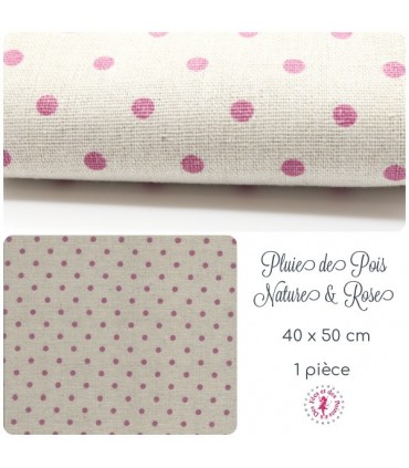 Coupon "Pluie de pois" - Coton/Lin - Nature & Rose - 45 x 50 cm - 1 pièce