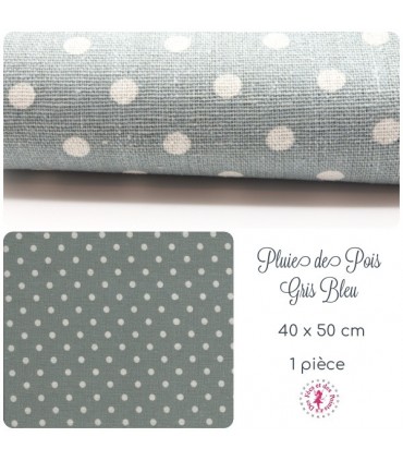 Coupon "Pluie de pois" - coton/Lin - Gris bleu/Nature - 45 x 50 cm - 1 pièce