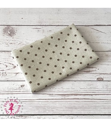 Coupon "Pluie de Pois" - Coton/Lin - Nature & Chocolat - 45 x 50 cm ou 50 x 70 cm - 1 pièce