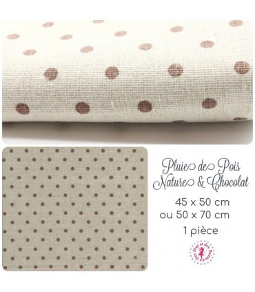 Coupon "Pluie de Pois" - Coton/Lin - Nature & Chocolat - 45 x 50 cm ou 50 x 70 cm - 1 pièce