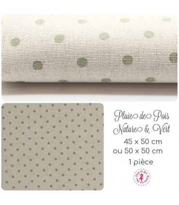 Coupon "Pluie de pois" - Coton/Lin - Nature & Vert tendre - 45 x 50 cm ou 50 x 50 cm - 1 pièce