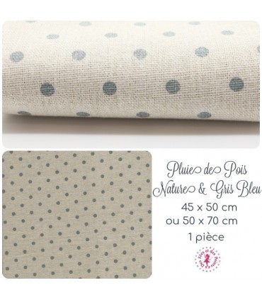 Coupon "Pluie de Pois" -  Coton/Lin - Nature & Gris bleu - 45 x 50 cm - 1 pièce