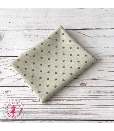 Coupon "Pluie de Pois" -  Coton/Lin - Nature & Gris bleu - 45 x 50 cm - 1 pièce