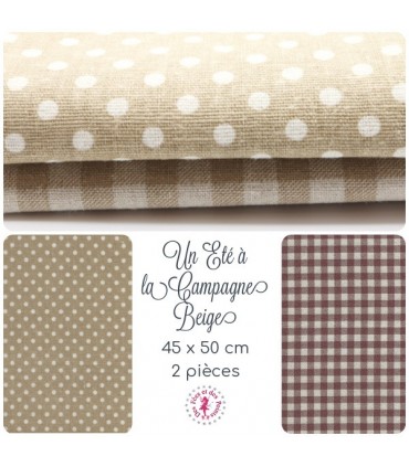 Coupons "Un Eté à la Campagne" - Coton/Lin - Beige - 40 x 45 cm - 2 pièces