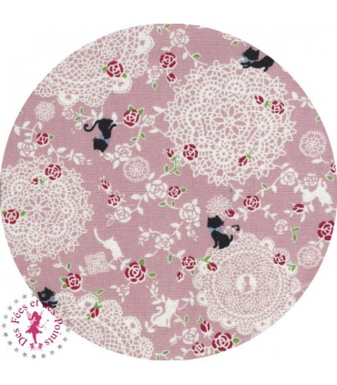 Coupons "Chatons, Roses & Dentelles" - Coton/Lin - Rose - 50 x 50 cm - 2 pièces