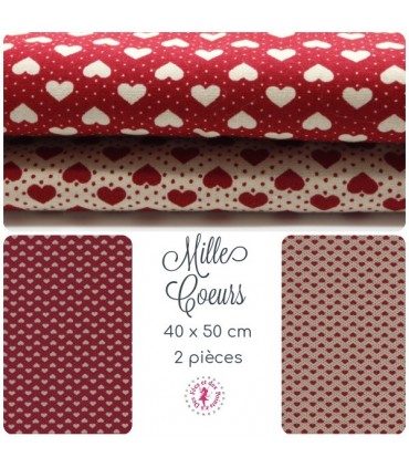 Coupons "Mille Coeurs" - Coton - 40 x 50 cm - 2 pièces