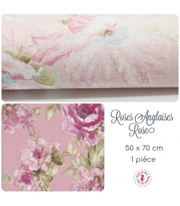 Coupon "Roses Anglaises" - Coton - Rose - 50 x 70 cm - 1 pièce