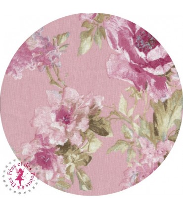 Coupon "Roses Anglaises" - Coton - Rose - 50 x 70 cm - 1 pièce