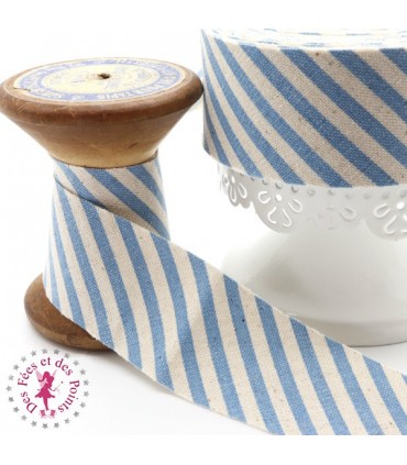 Biais rayé - non plié - Bleu Clair