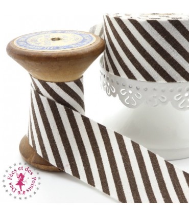 Biais rayé - non plié - Chocolat