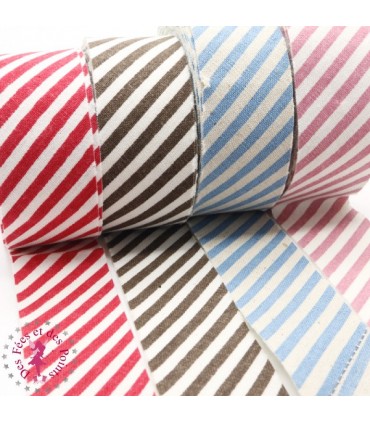 Biais rayé - non plié - Rouge / Chocolat / Bleu Clair / Rose