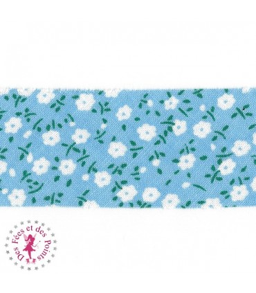 Biais - non plié - Semis de Fleurs - Bleu
