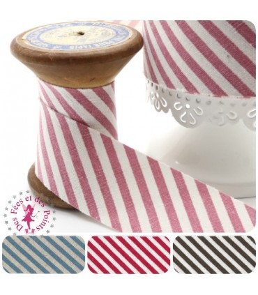 Biais rayé - non plié - Rose / Bleu Clair / Rouge / Chocolat