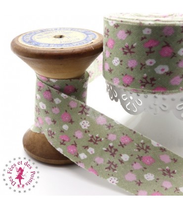 Biais - non plié - Parterre de Fleurs Vert