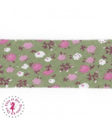 Biais - non plié - Parterre de Fleurs Vert