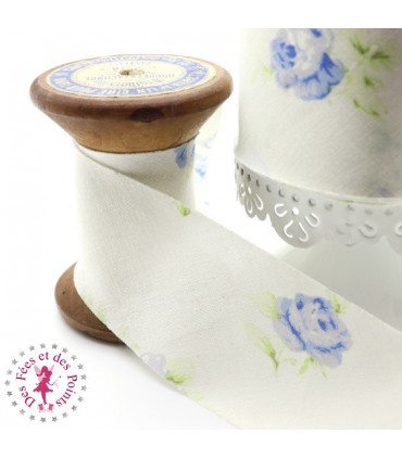 Biais - non plié - Roses Bleues