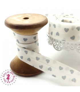 Biais - plié - Petits Coeurs - Gris