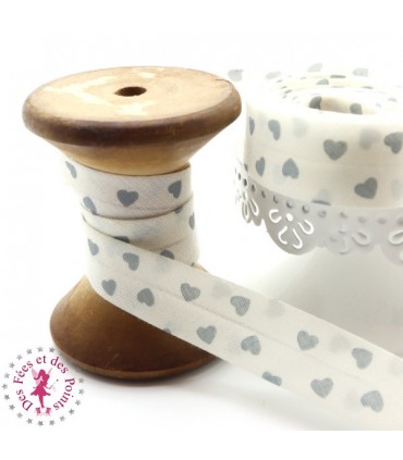 Biais - plié - Petits Coeurs - Gris