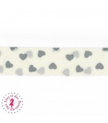 Biais - plié - Petits Coeurs - Gris