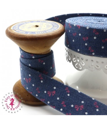 Biais - plié - Noeuds en Jeans - 25 mm