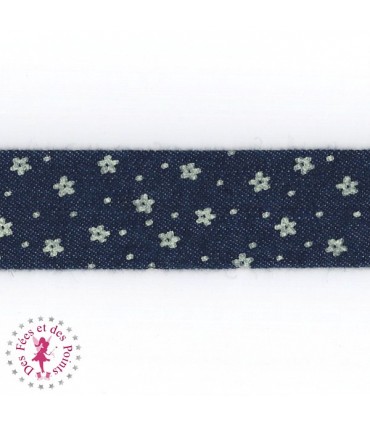 Biais - plié - Fleurs en Jeans - 25 mm