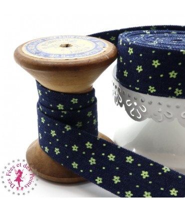 Biais - plié - Fleurs en Jeans - 25 mm