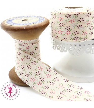 Biais - non plié - Mille Fleurs - Beige