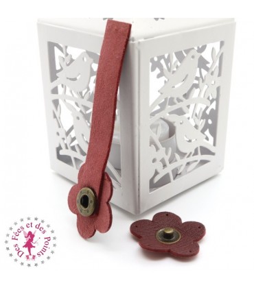 Fermoir en cuir à pression - "Hibiscus" - Bordeaux