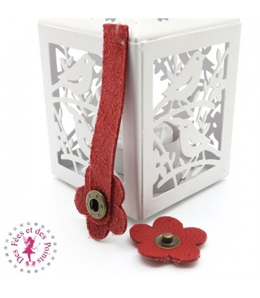 Fermoir en cuir à pression - "Hibiscus" - Rouge