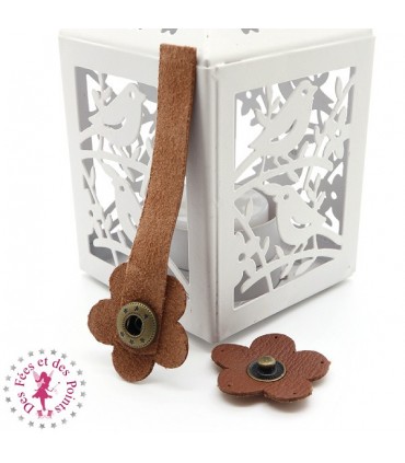 Fermoir en cuir à pression - "Hibiscus" - Chocolat