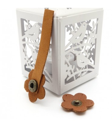 Fermoir en cuir à pression - "Hibiscus" - Caramel