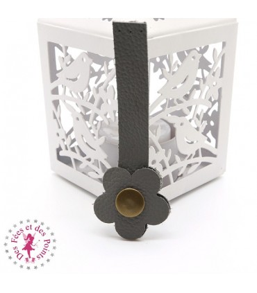 Fermoir en cuir à pression - "Hibiscus" - Gris