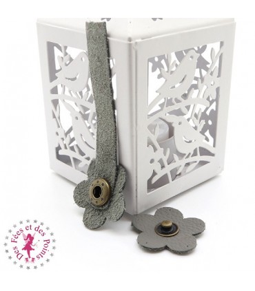 Fermoir en cuir à pression - "Hibiscus" - Gris