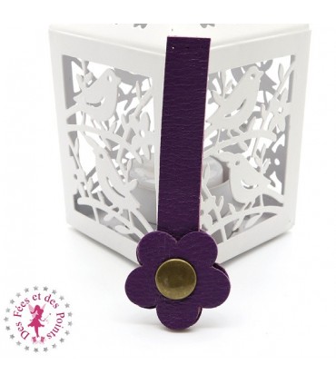 Fermoir en cuir à pression - "Hibiscus" - Aubergine