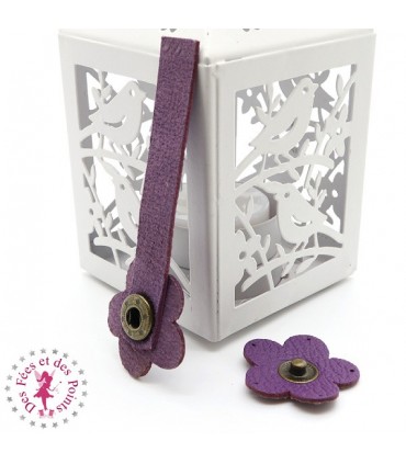 Fermoir en cuir à pression - "Hibiscus" - Aubergine