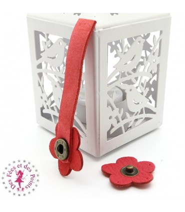 Fermoir en cuir à pression - "Hibiscus" - Corail Foncé