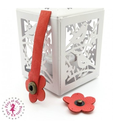 Fermoir en cuir à pression - "Hibiscus" - Corail Clair