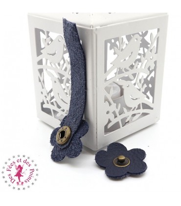 Fermoir en cuir à pression - "Hibiscus" - Marine