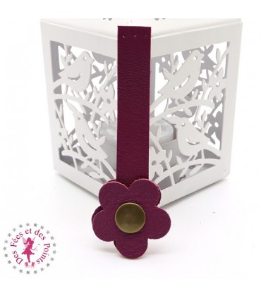 Fermoir en cuir à pression - "Hibiscus" - Prune