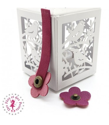 Fermoir en cuir à pression - "Hibiscus" - Prune