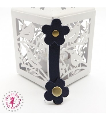 Fermoir en cuir à pression - "Marguerite" - Bleu Marine