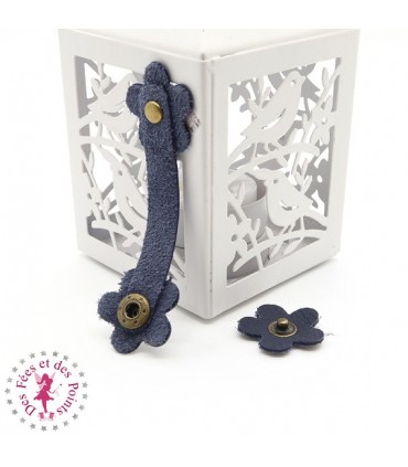 Fermoir en cuir à pression - "Marguerite" - Bleu Marine