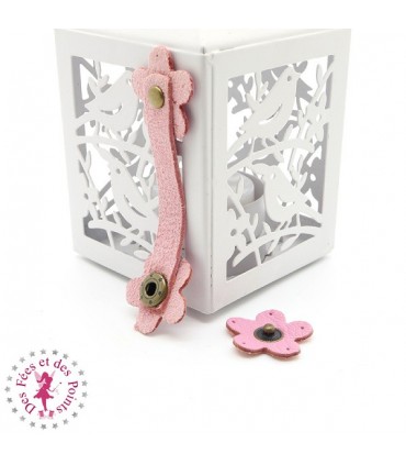 Fermoir en cuir à pression - "Marguerite" - Rose