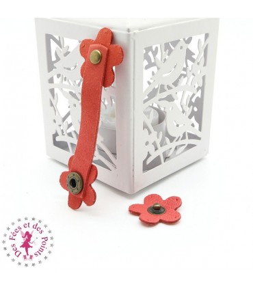 Fermoir en cuir à pression - "Marguerite" - Corail Clair