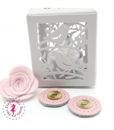 Fermoir en cuir aimanté - Rond - Rose