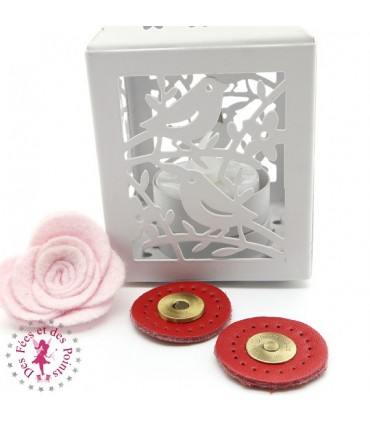 Fermoir en cuir aimanté - Rond - Rouge